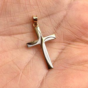 14K Two Tone Gold  Religious Cross Pendant